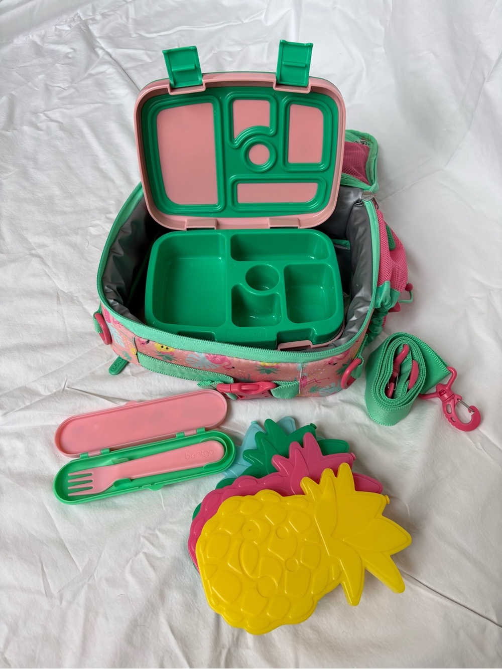 Bentgo Kids Pink and Green Bento Lunch Set with Accessories